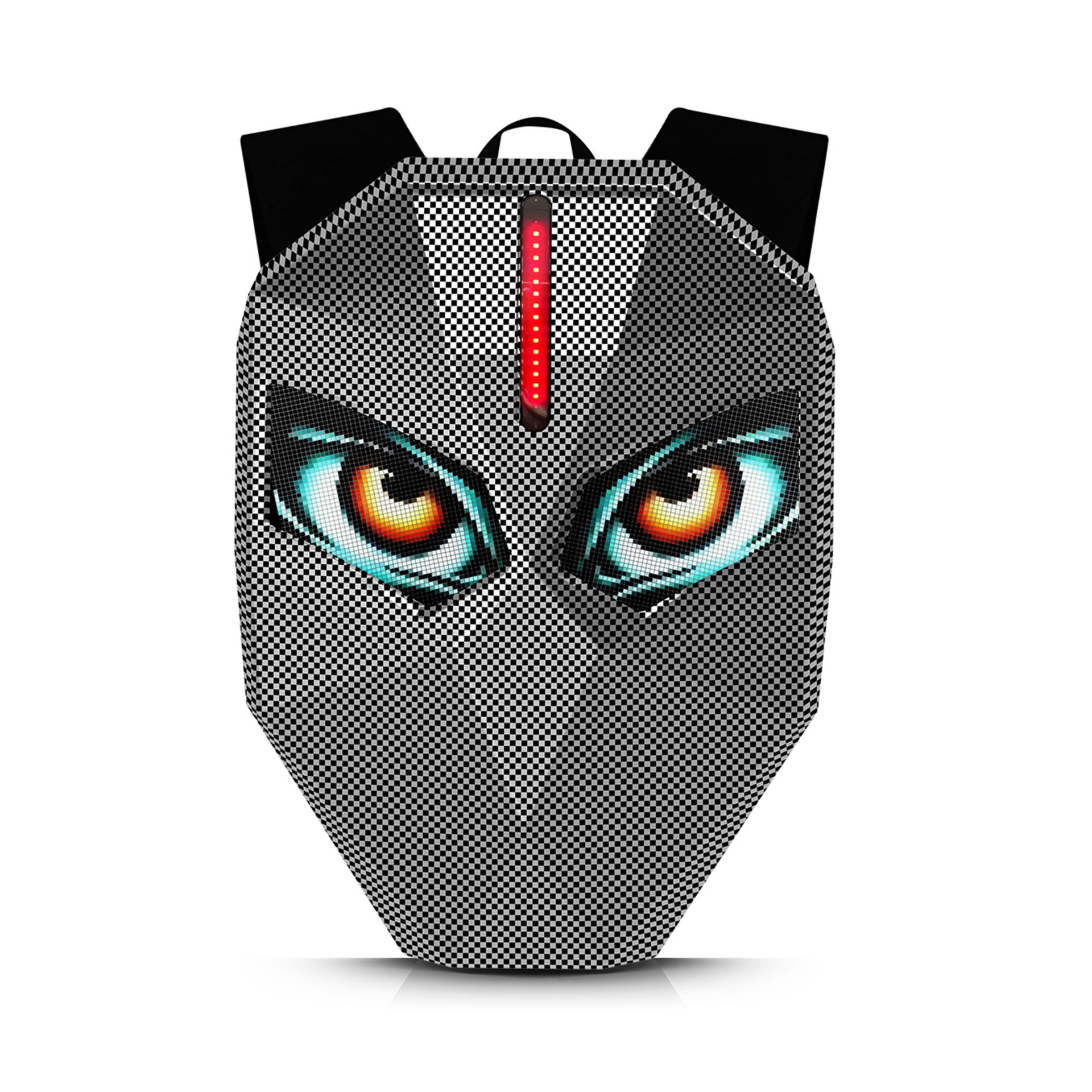 LED Rider Motorcycle Travel Backpack with DIY Glowing Eyes, Helmet Pouch, Waterproof, Unisex