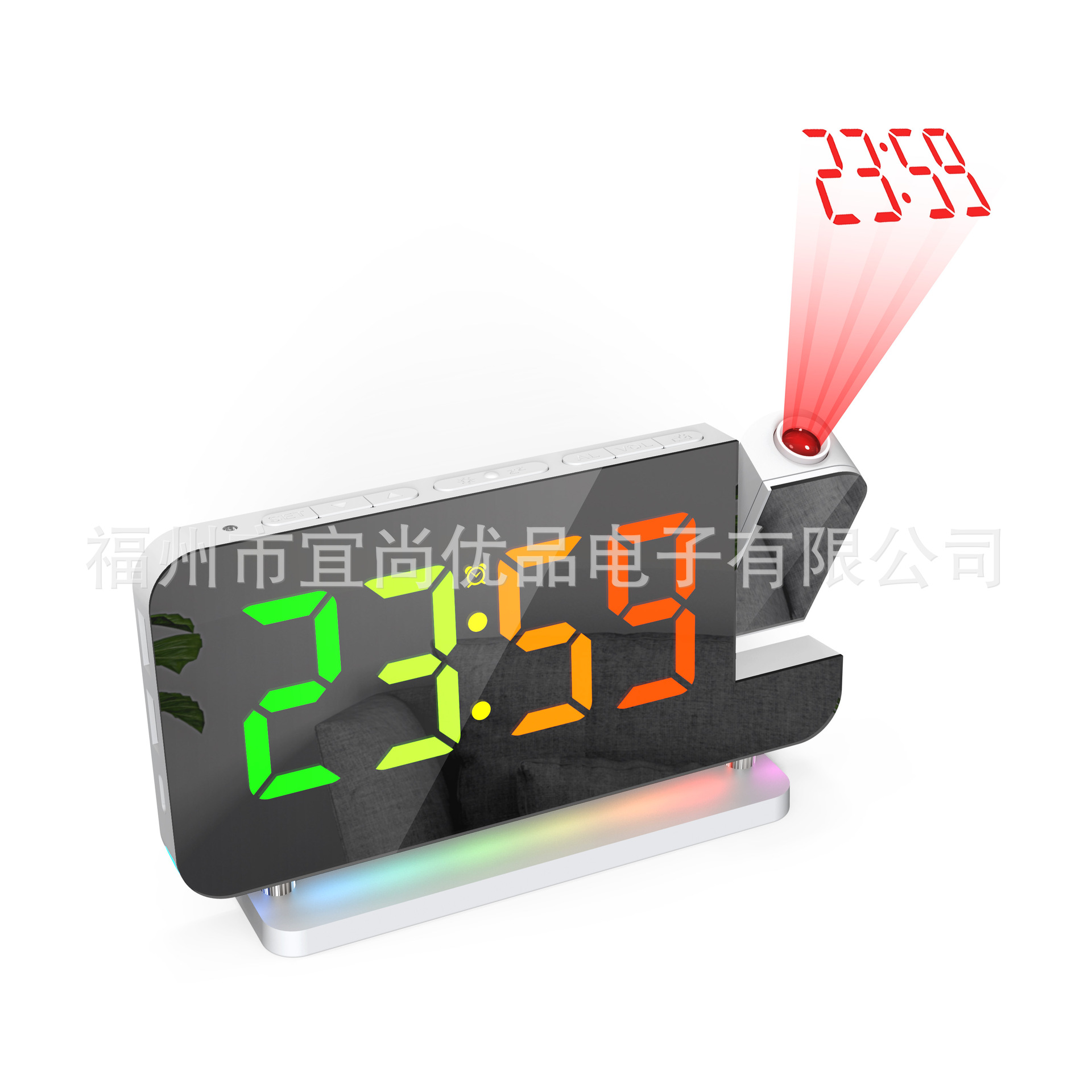 New RGB Colorful LED Electronic Clock Seven Color Night Light Alarm Clock Home Decoration Projection Clock