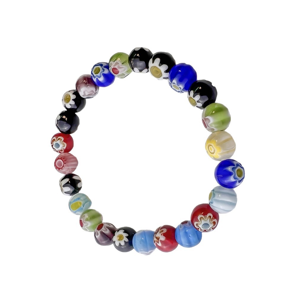 Dopamine-Style Handcrafted Glass Bead Stretch Bracelet with Daisy Pattern for Women—Layered Bracelet Set
