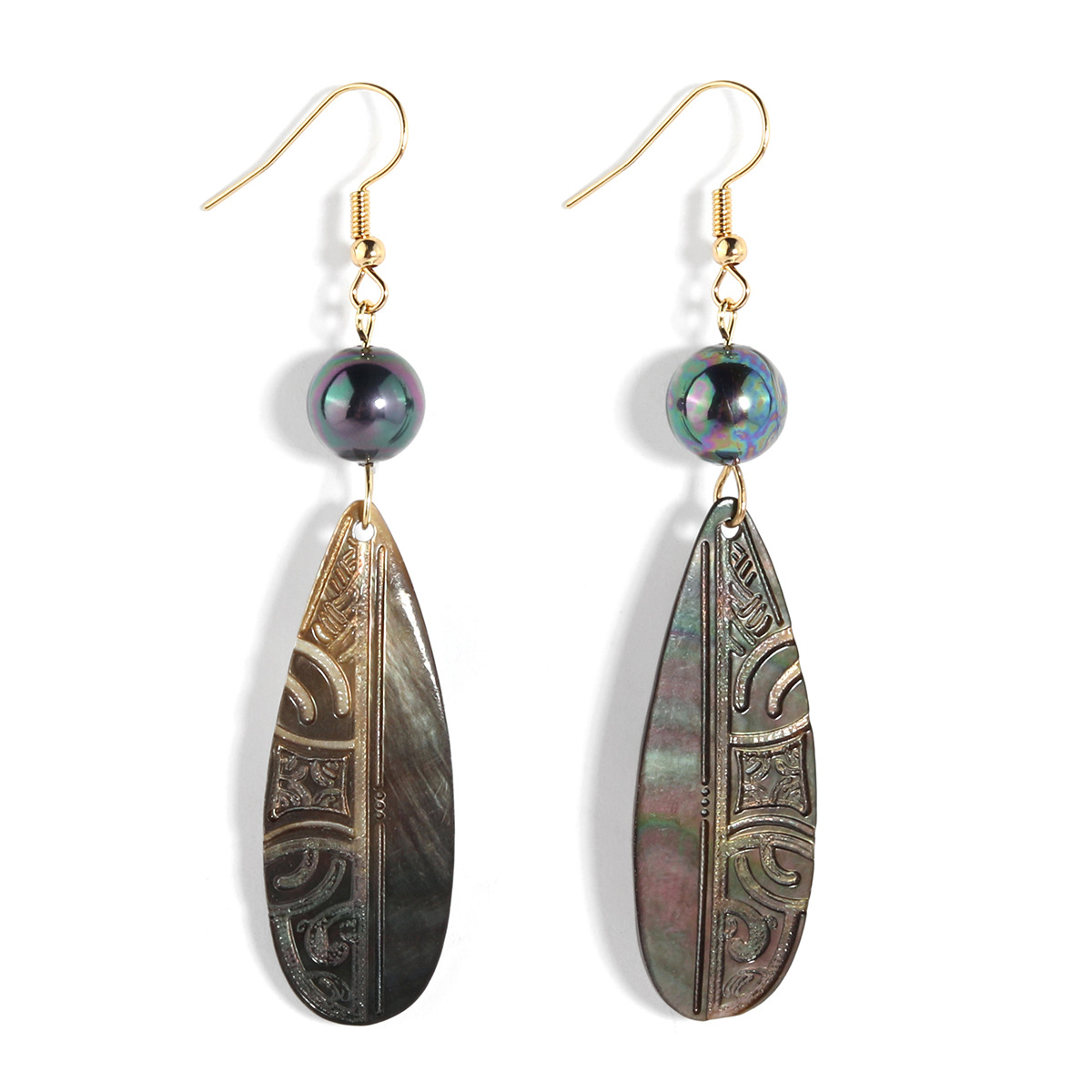 Natural Drop Shell Earrings Carved Shell Pearl Ear Hook Earrings