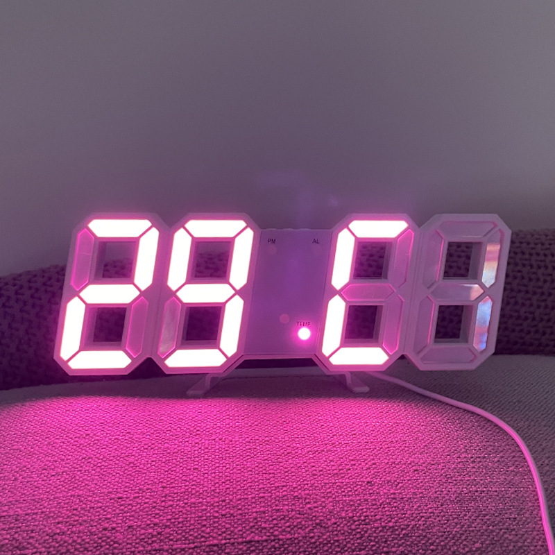3D Digital Alarm Clock Home Desktop Clock Wall-Mounted Living Room LED Wall-Mounted Electronic Clock Wall Clock