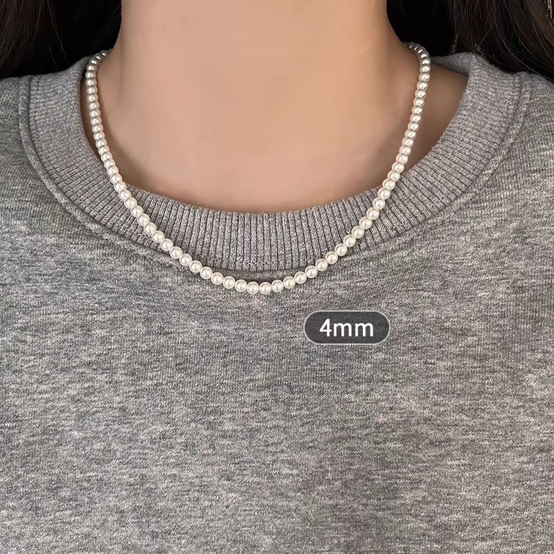 Swarovski Pearl Necklace for Women, Small Design Simple Clavicle Chain, Buckle Button, Sweater Chain