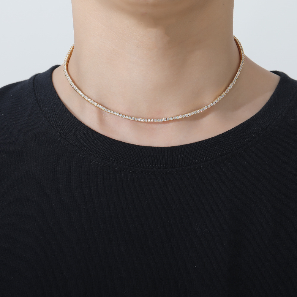 2mm tennis chain copper Tennis Chain copper micro-set zircon single row chain hip-hop necklace