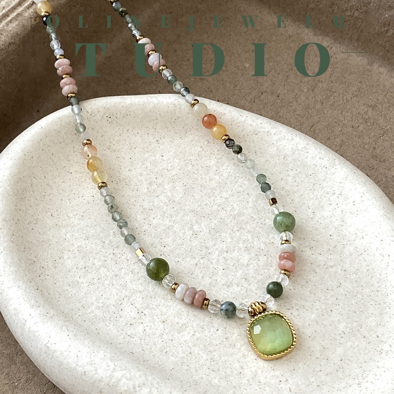 「Spring Sequence」Natural stone bead necklace for women, new spring season small fresh sweet collarbone chain