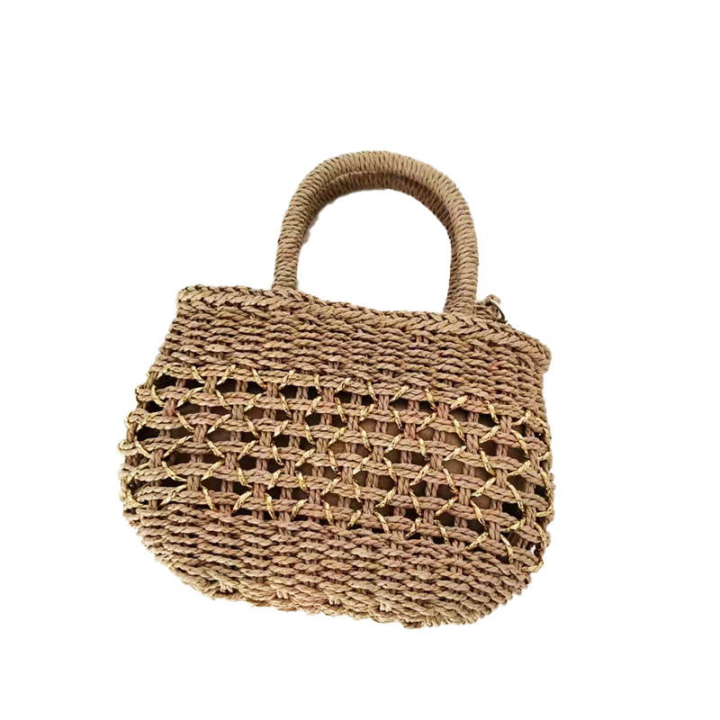 New straw woven bag women's handmade woven hollow handbag crossbody bag sweet summer beach bag