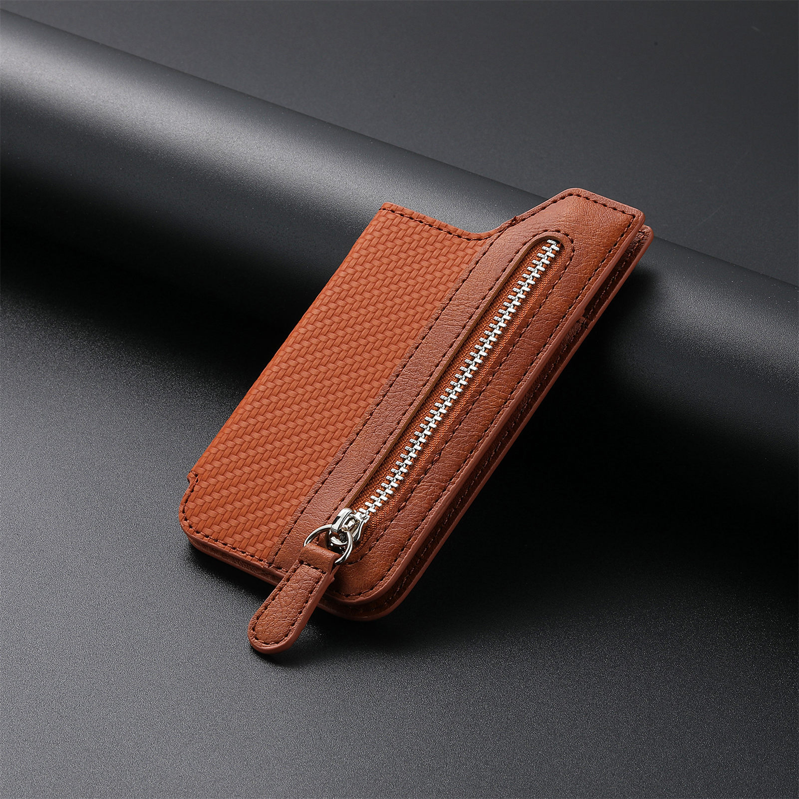 Phone card case card holder left-right flip multi-card slot zipper phone bag back sticker card case