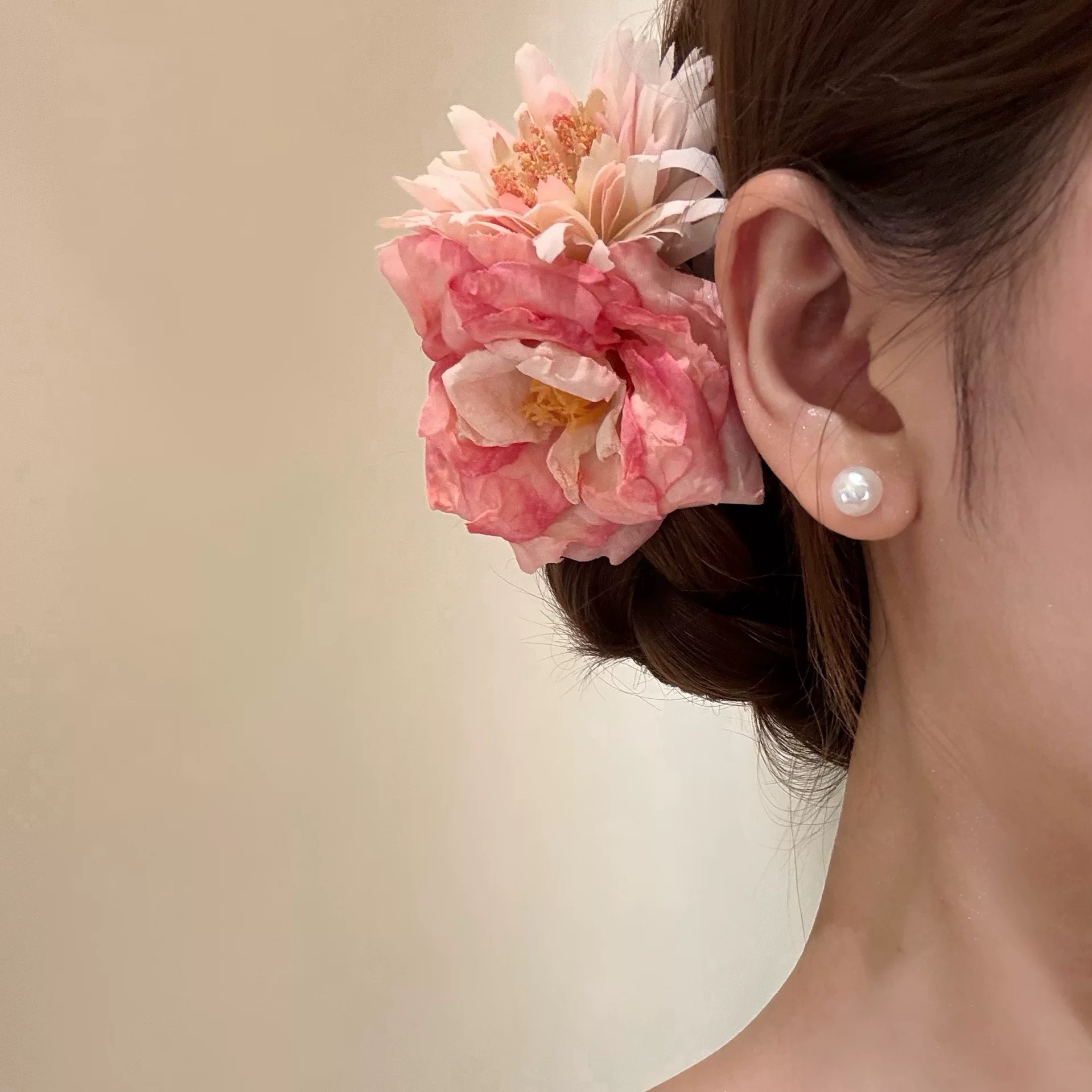 Super fairy faux flower tassel hair clip for women vacation style accessory Hanfu cheongsam side clip bun hair accessory