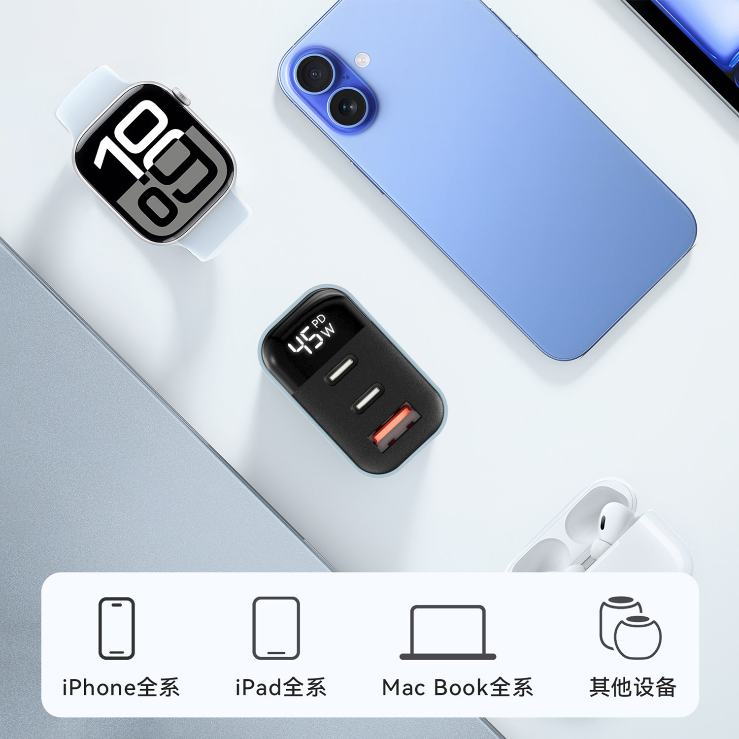 [45W Three Port] GaN Fast Charger for Apple 17 Charger Set iPhone 16 Pro Max