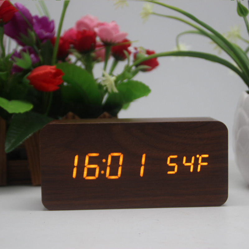 Gift Student Night Light Digital Alarm Clock Silent Smart LED Electronic Clock Multifunctional Wooden Clock