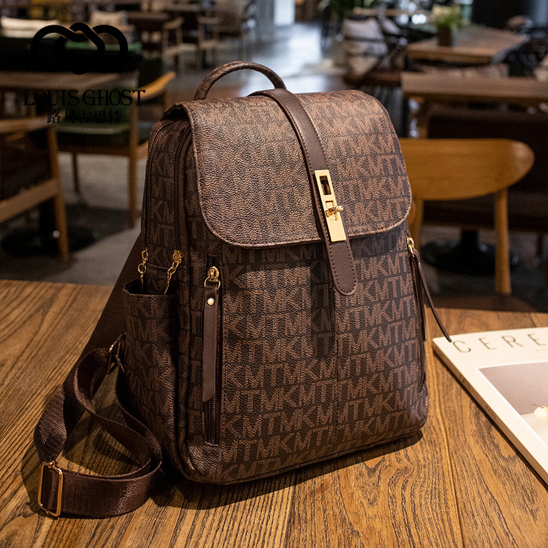 Double-shoulder bag women 2026 new casual classic pattern large capacity backpack printed travel large bag