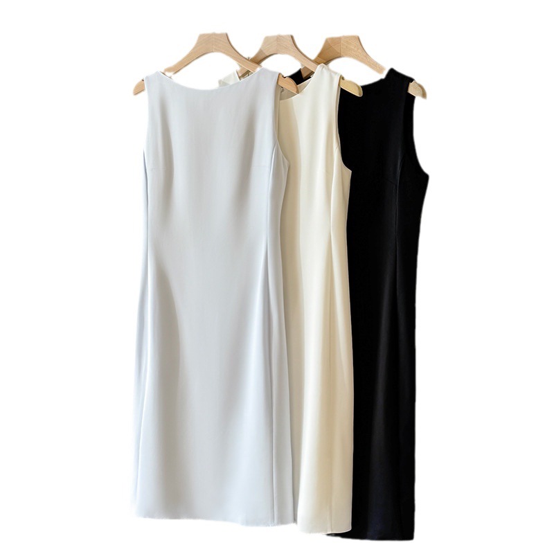 TH sleeveless three-acetate dress minimalist style 2026 summer commuter fishtail skirt women