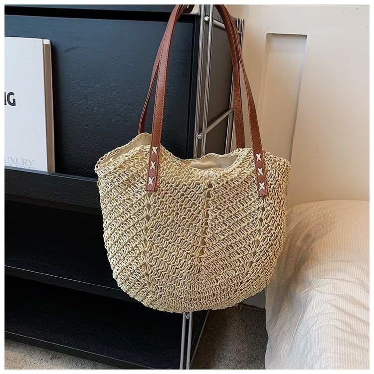 Paper Rope Straw Bag Women's Handwoven Beach Bag Large Capacity Single Shoulder Tote Bag Women's Bag Casual