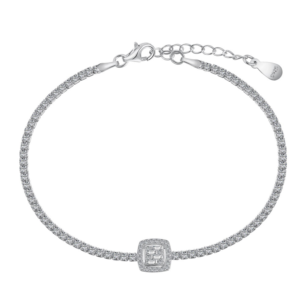 New S925 sterling silver tennis bracelet for women, hand-set zircon luxury square diamond chain hand accessories