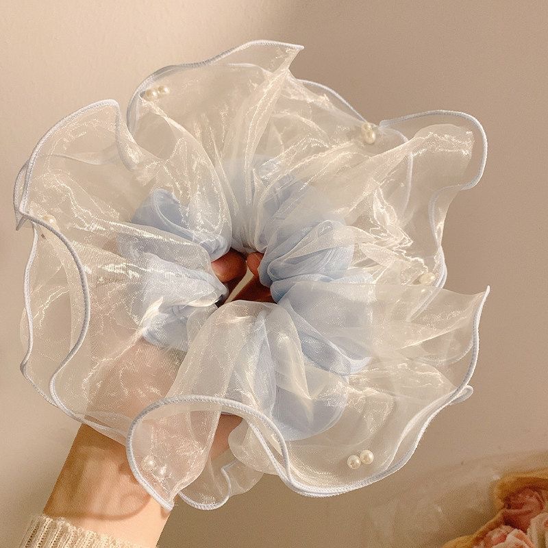 4#小清新薄荷蓝多层轻纱珍珠约18cm