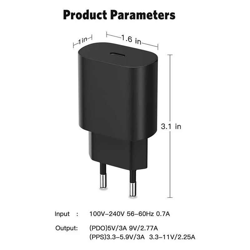 Set 25W PD Fast Charger EU US Type-C Charging Head