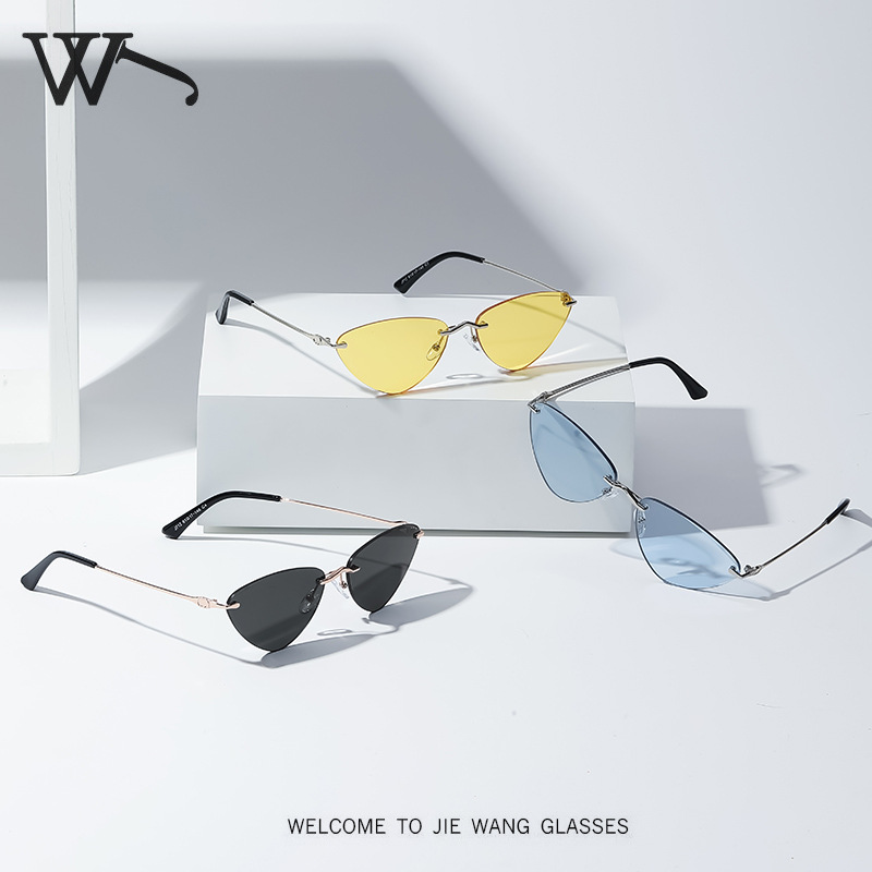 New Rimless Metal Sunglasses Street Photography UV Protection Color-Changing Sunglasses