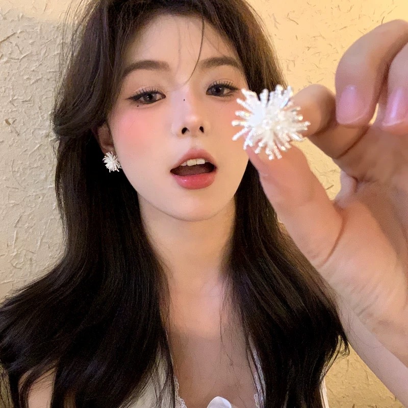 Silver dandelion ear studs women unique exaggerated earrings ear accessories
