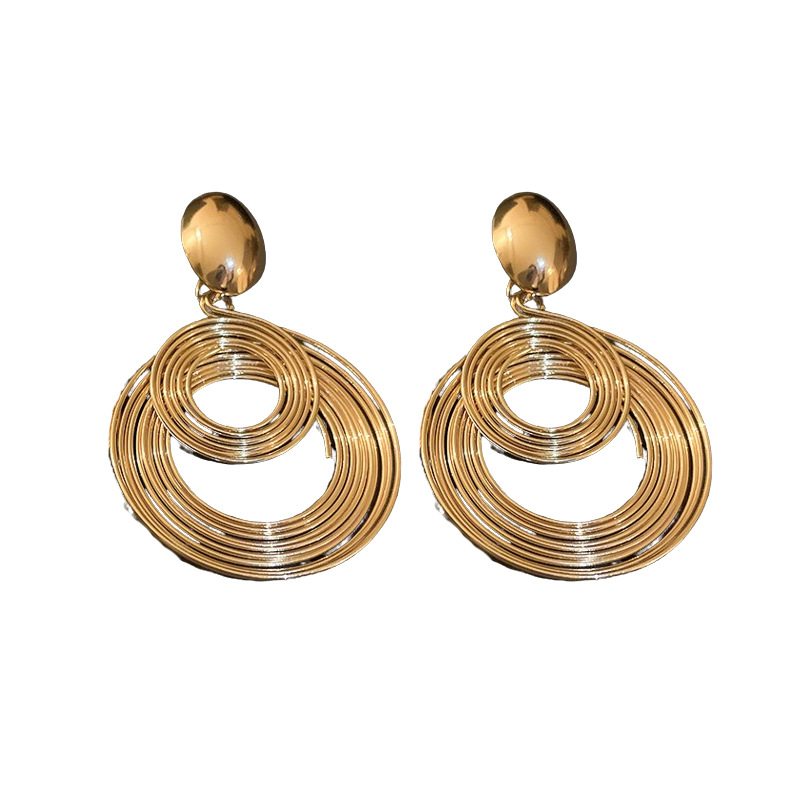 Exaggerated Metallic Multi-Layer Circle Silver Needle Earrings Geometric Earrings for Women