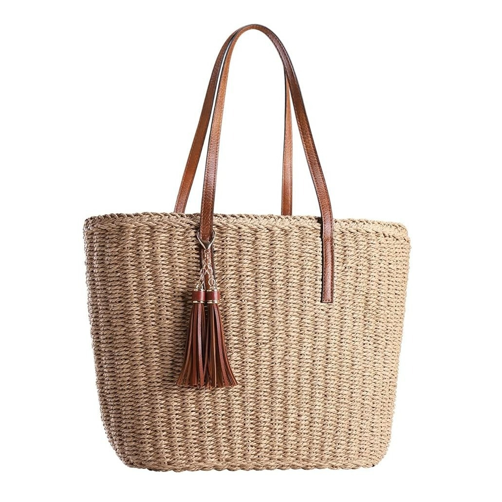 New Fringe Straw Bag Single Shoulder Basket Woven Bag Women's Bag Large Capacity Handheld Tote Bag Vacation Beach Bag