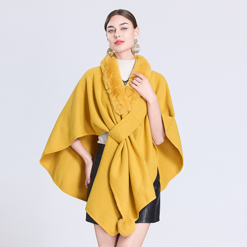 Live Hot Autumn Winter New Scarf Shawl Cape Fur Collar Fur Ball Knitted Cardigan Cape Shawl 0962#