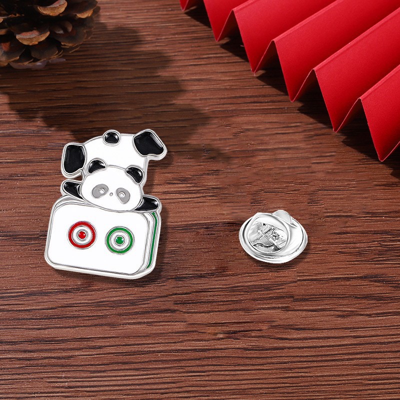 Chinese Style Panda Brooch Cute Animal Bag Badge Clothing Bag Accessory Bamboo Giant Panda Chain Lapel Pin