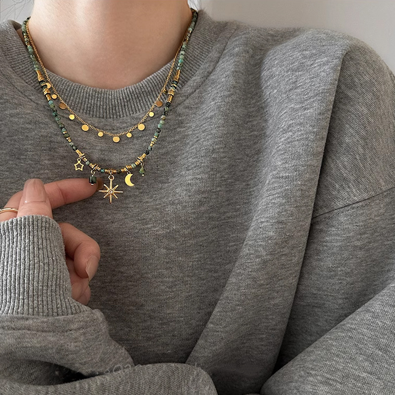 Colorful natural stone beaded necklace niche sunflower autumn winter美拉德 necklace neck accessory women
