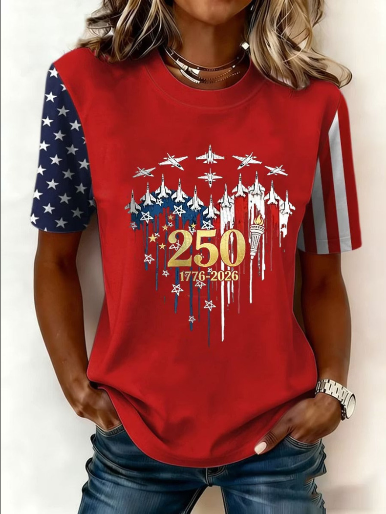 2026 Independent Station Spring Summer New Eagle USA Flag Cross Print Round Neck Short Sleeve