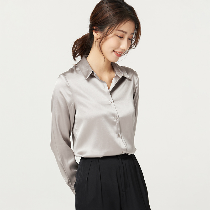Satin Mulberry Silk Heavyweight Silk Blouse for Women 2025 New Long Sleeve Top Commute Solid Color Professional Wear