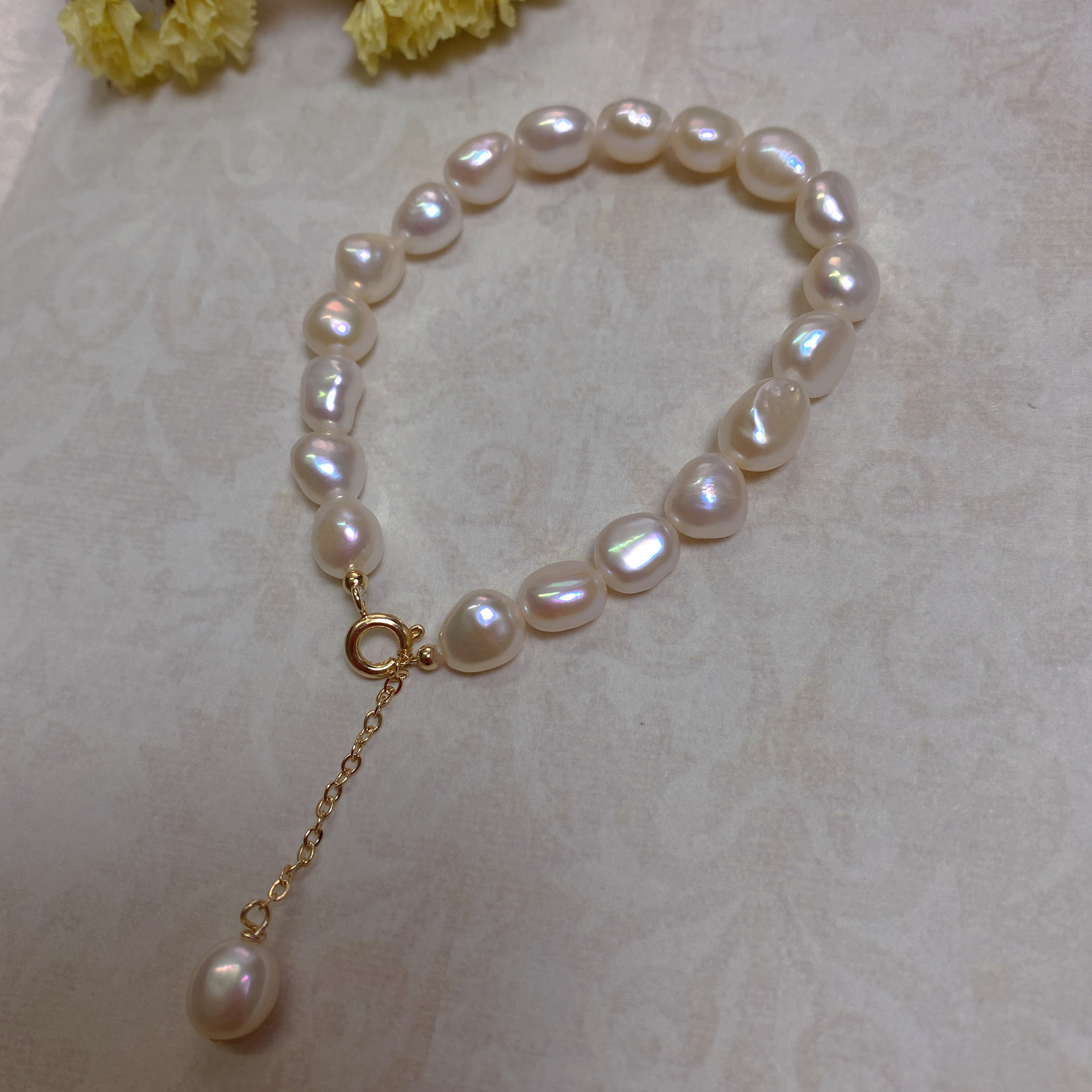 Baroque irregular pearl 14K gold-filled bracelet niche hand string gift