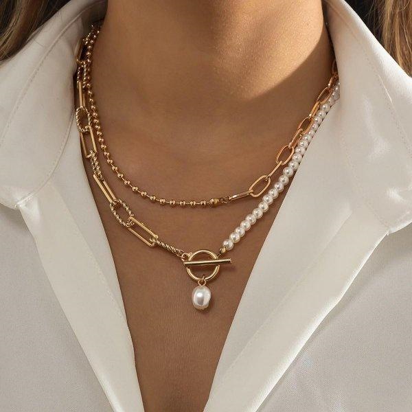 New Exaggerated Irregular Love Pendant Necklace Simple Round Bead Necklace