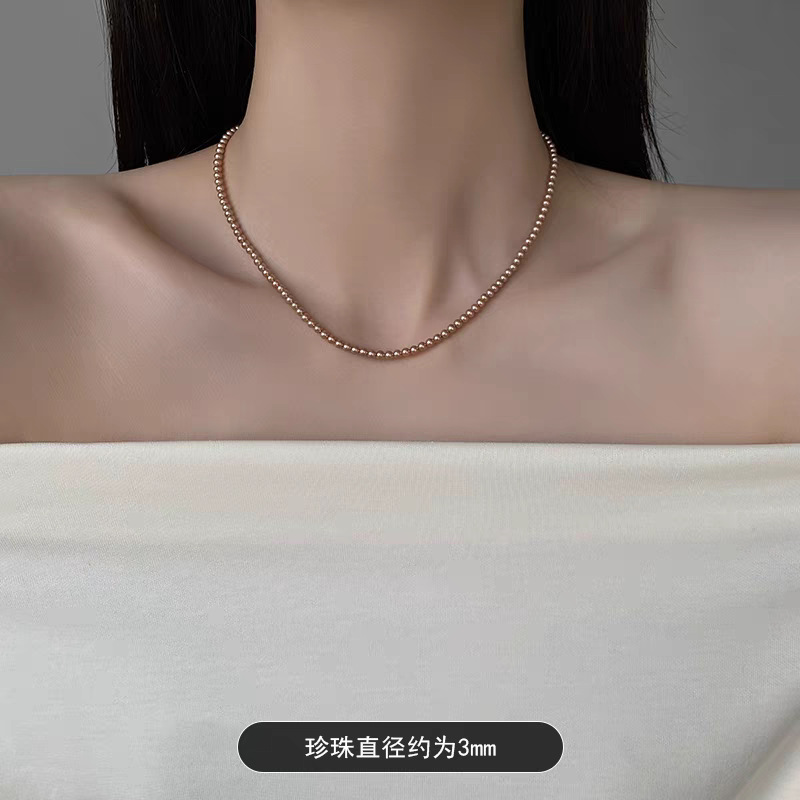 Swarovski Champagne Color Pearl Necklace for Women, Small Clavicle Chain, Sweater Chain, Neck Chain Elegant