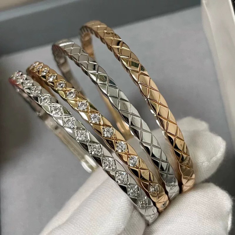 Small fragrance high version V gold coco diamond-encrusted full diamond couple bracelet simple bangle for women