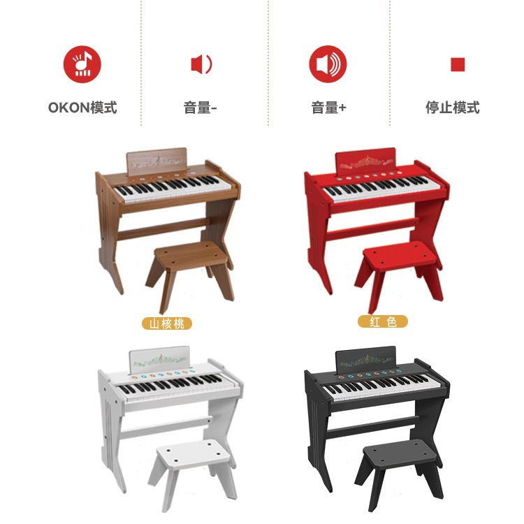 37-Key Multifunctional Wooden 3D Piano Children's Electronic Keyboard Electric Piano Boys and Girls Music Early Education Toy Gift
