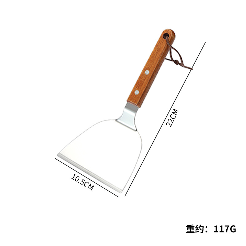 Stainless steel frying spatula, multifunctional kitchen cooking fish spatula, steak spatula, wooden handle, cooking spatula, pizza spatula, teppanyaki spatula