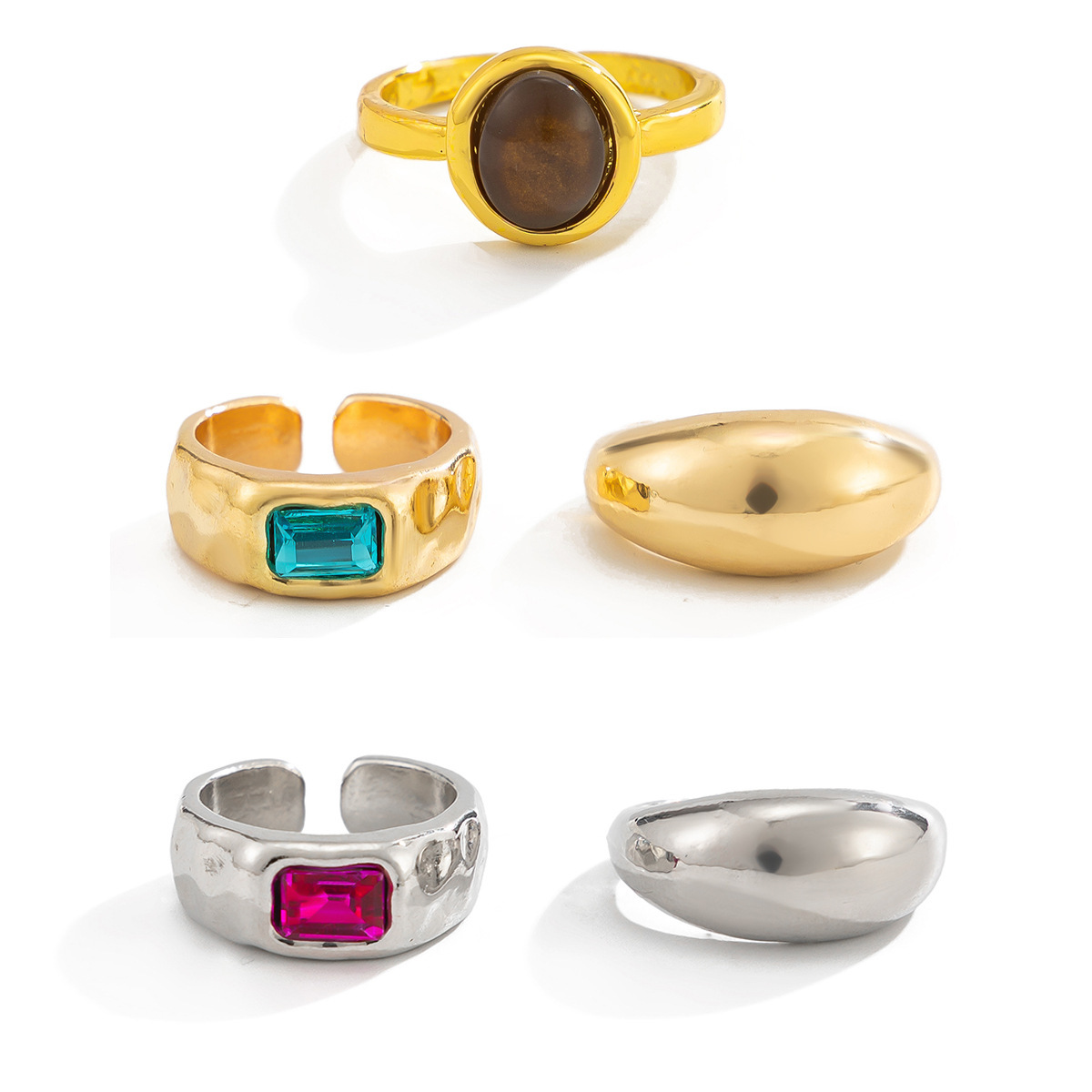 Geometric gem open toe ring metal smooth tiger stone ring toe ring