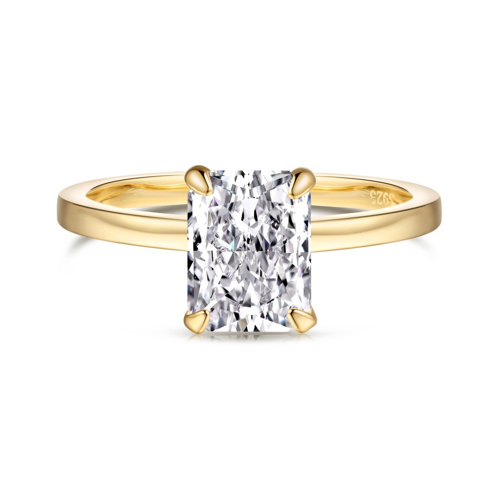 Small S925 sterling silver ring for women, radiant ice-cut 8A zircon high-carbon diamond imitation diamond ring