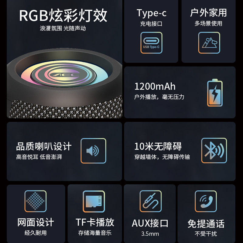 Bluetooth speaker 4-level waterproof wireless audio with card playback, portable subwoofer TWS small speaker