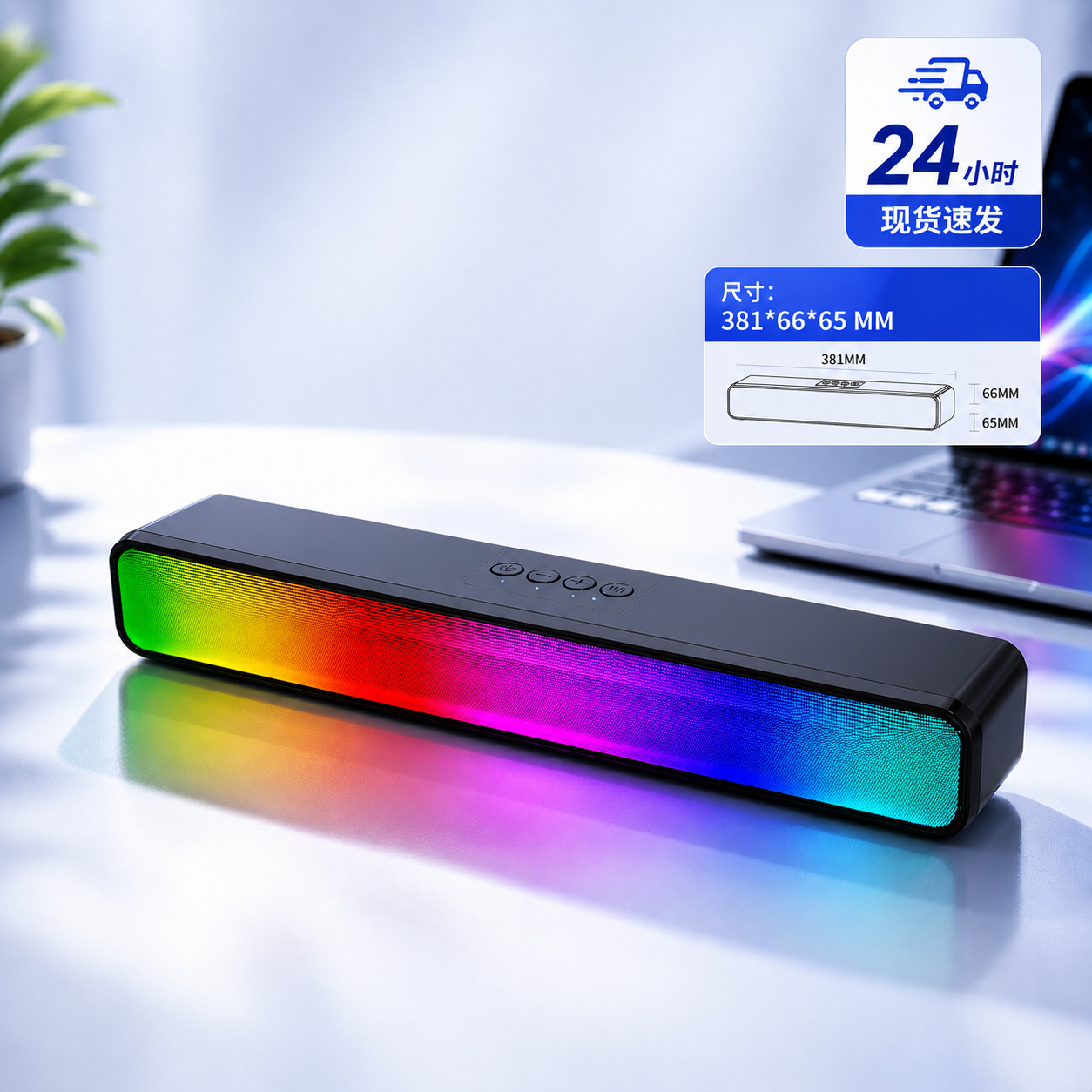 5.3 wireless Bluetooth speaker, 10W high power, plug-in card USB, long-strip stereo soundbar, direct shipping