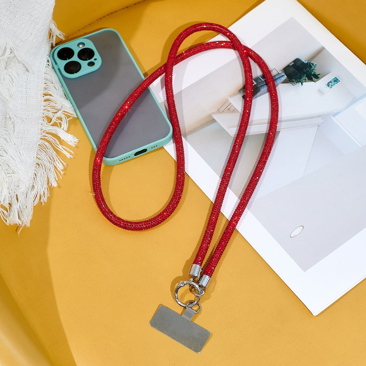Full rhinestone phone lanyard women small fragrance style long cross shoulder back phone case universal phone chain rope