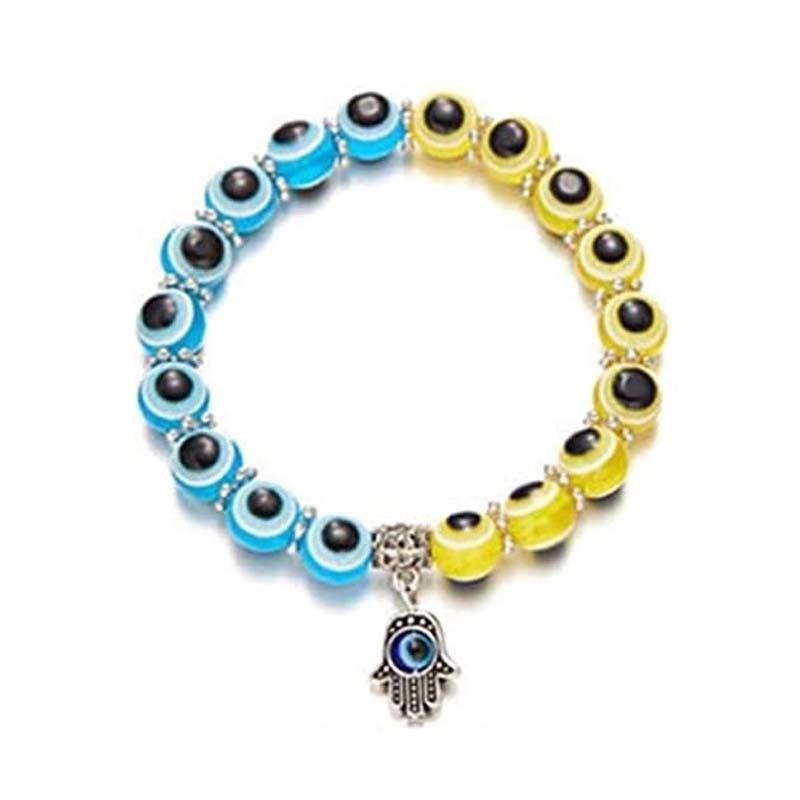Resin Round Bead Evil Eye Beaded Bracelet Hand of Fatima Pendant Bracelet