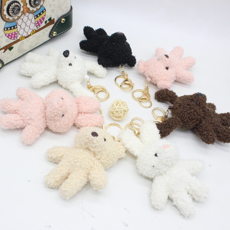 New Cartoon Cute Curly Teddy Bear Plush Keychain Bag Charm Decoration Clothes Shoes Accessories
