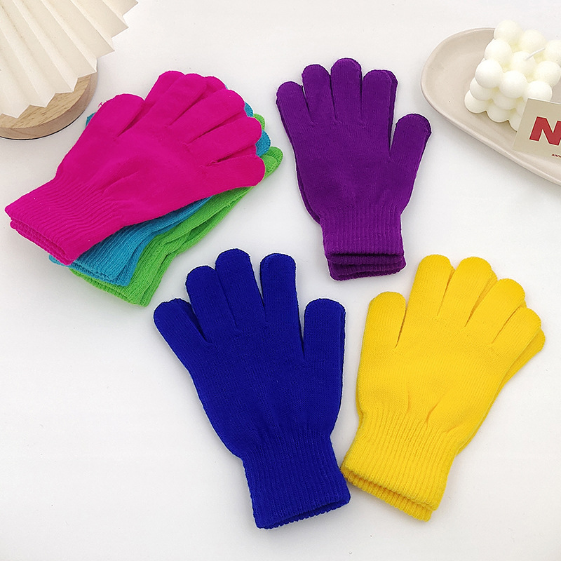 Candy-Colored Knitted Gloves Unisex Adult Solid Color Full-Finger Split-Finger Gloves Modern Simple Style Warm Gloves