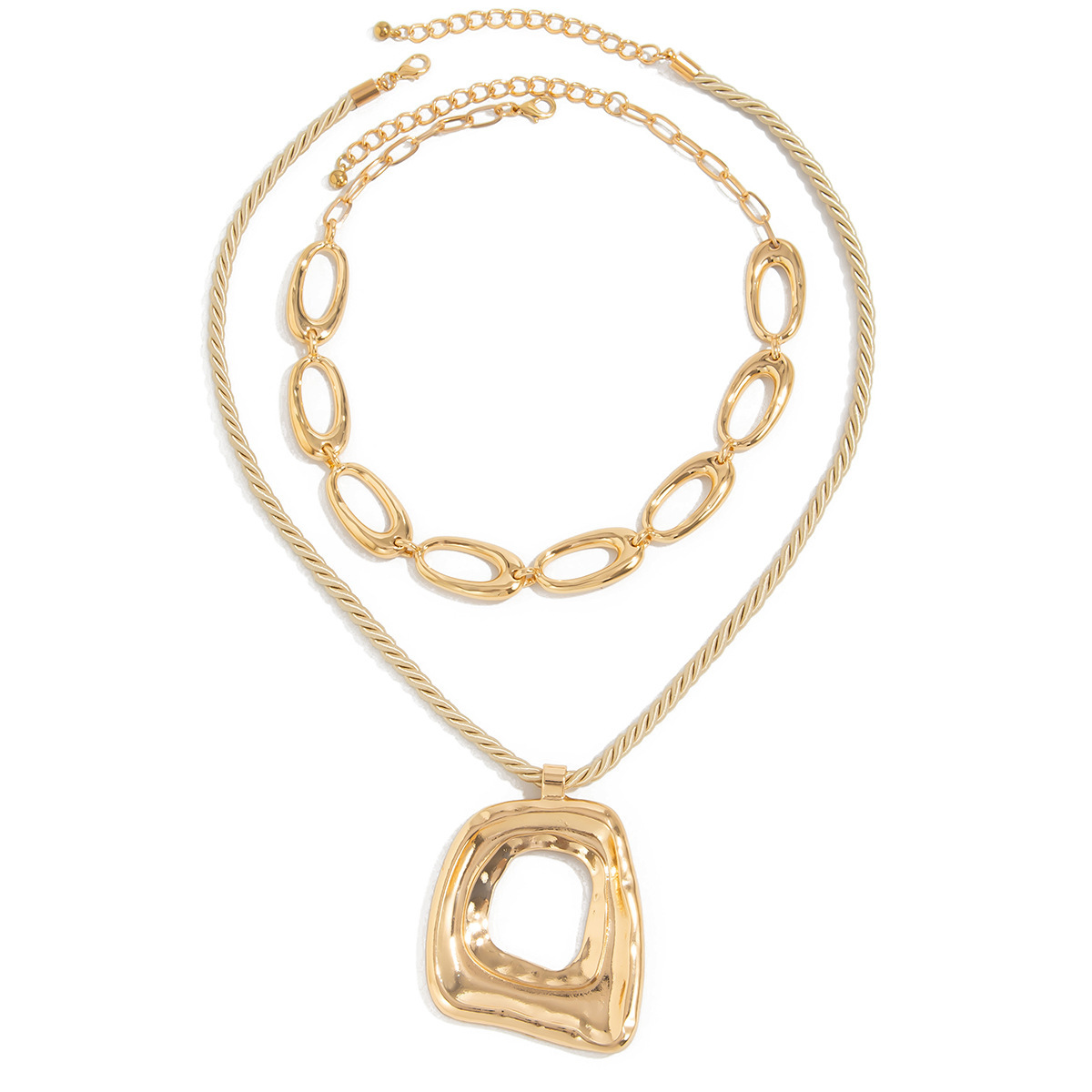 Accessories Irregular Alloy Quadrilateral Drop Shape CCB Geometric Large Pendant Necklace for Women
