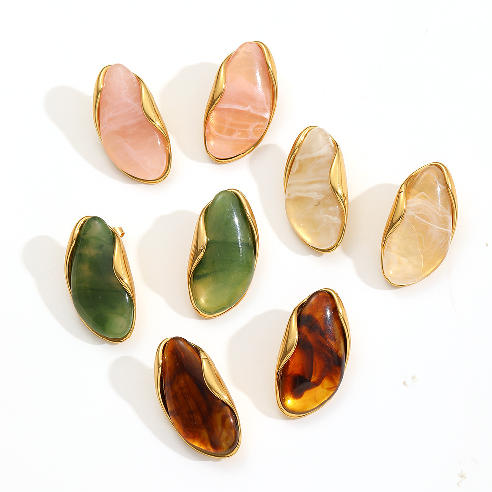 Irregular resin earrings women amber 18k gold stainless steel earrings ear jewelry