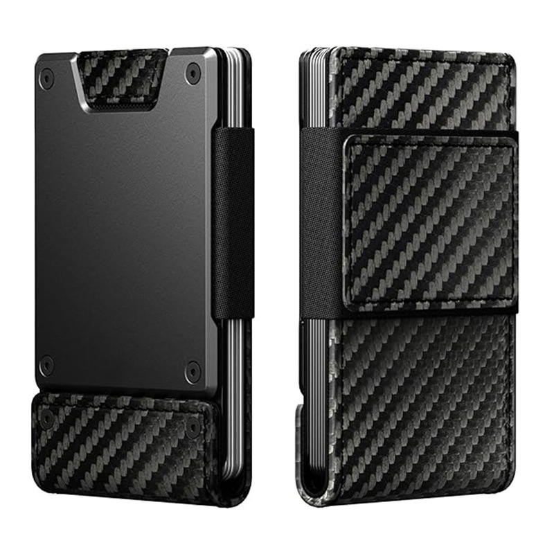 Tactical Metal Card Holder Men's Minimalist Wallet Crazy Horse Leather RFID Anti-Theft Card Case Aluminum Alloy Hardcore Money Clip