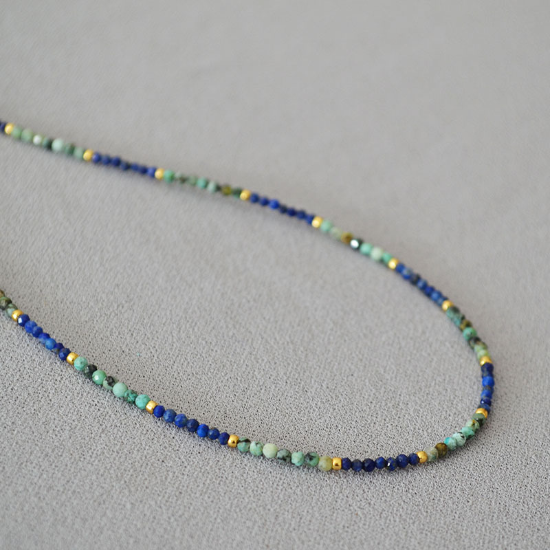 Turquoise lapis lazuli handmade beaded simple necklace锁骨链 for women