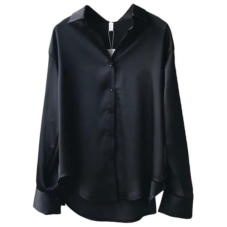 White Shirt Women Autumn/Winter Niche Satin Blouse Hong Kong Style Long Sleeve Top