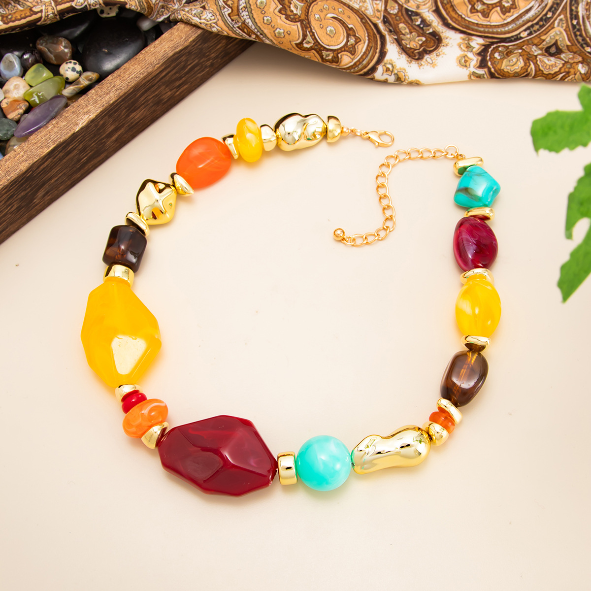 Jewelry Merad style colored resin bead necklace irregular CCB锁骨项饰