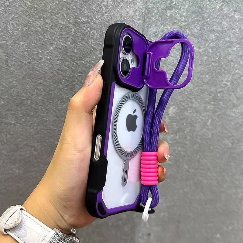 Compatible with iPhone 17 Pro Max phone case skin feel lens cover bracket magnetic Apple 16 with lanyard protective case
