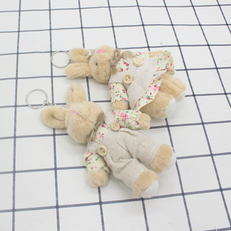 Plush Toy Couple Linen Rabbit Plush Flower Cloth Jointed Rabbit Bag Charm DIY Decoration Doll Rabbit